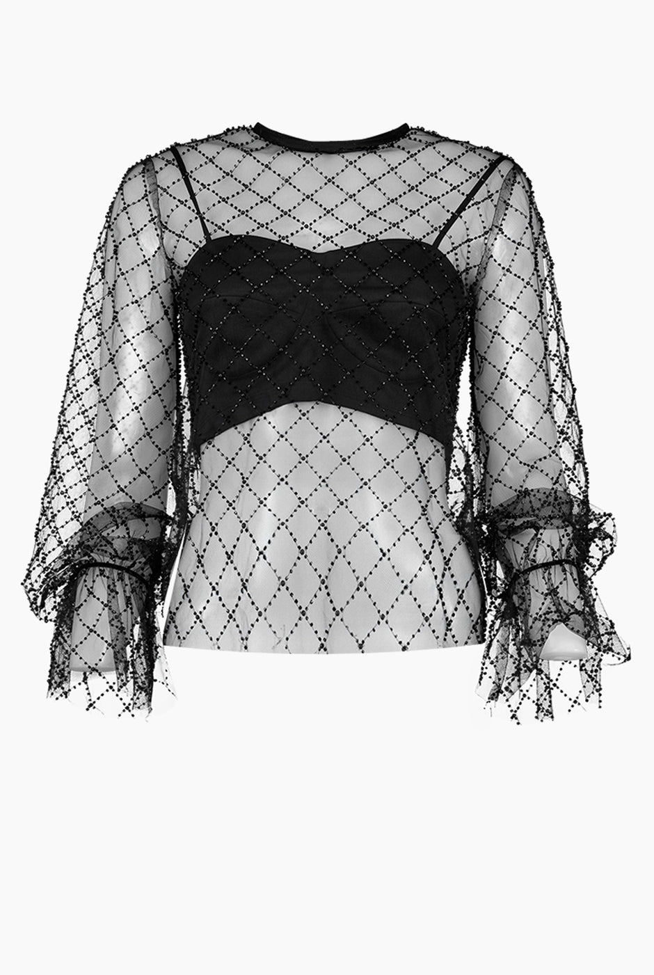 Blusa recta con transparencias de cuello redondo