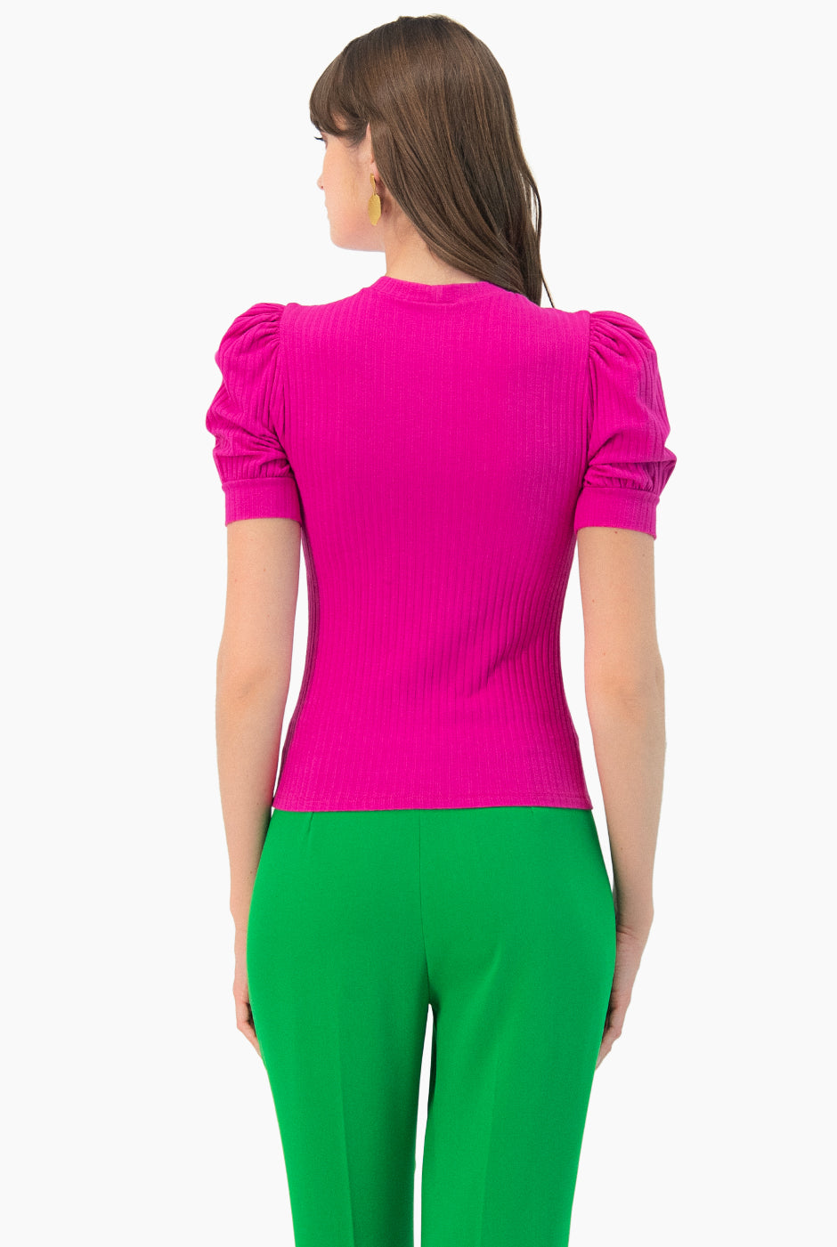 Blusa de cuello redondo fucsia