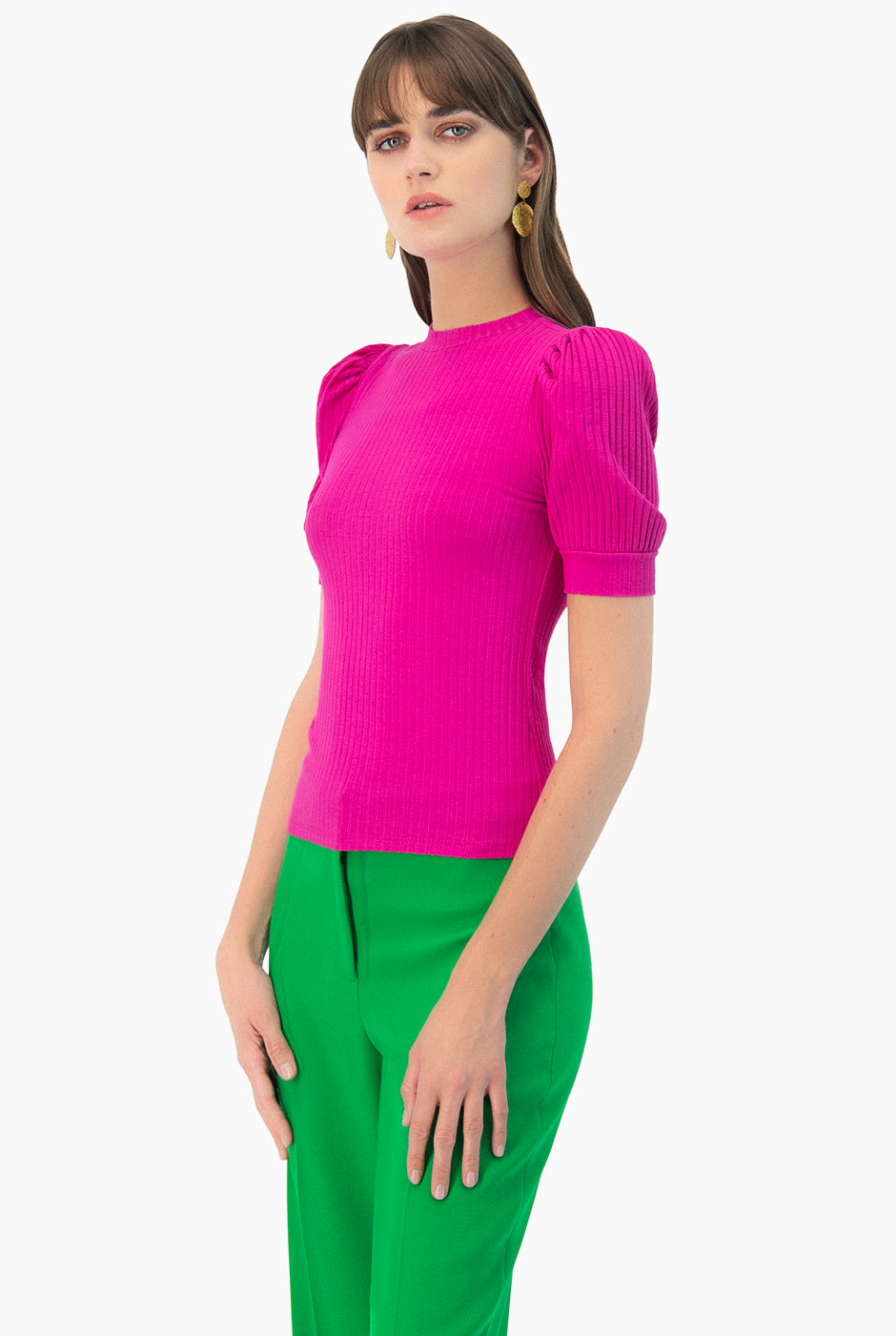 Blusa de cuello redondo fucsia