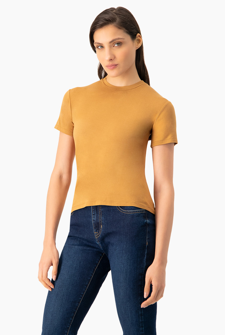 Playera básica recta café claro, manga corta