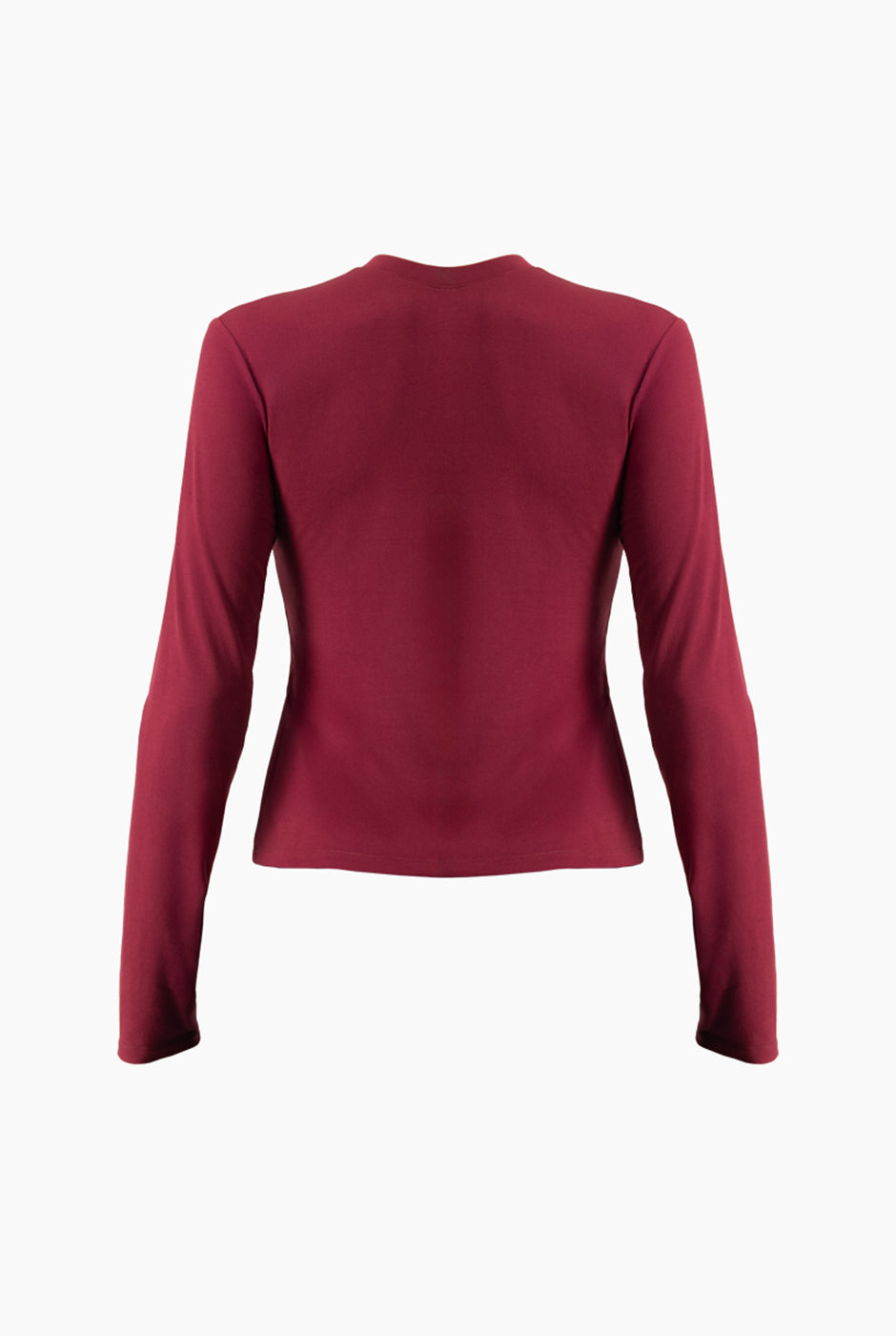 Playera básica recta manga larga color vino.