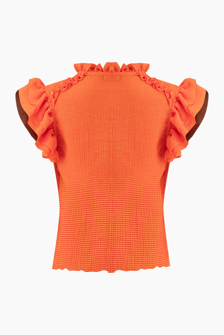 Blusa naranja de manga con olanes