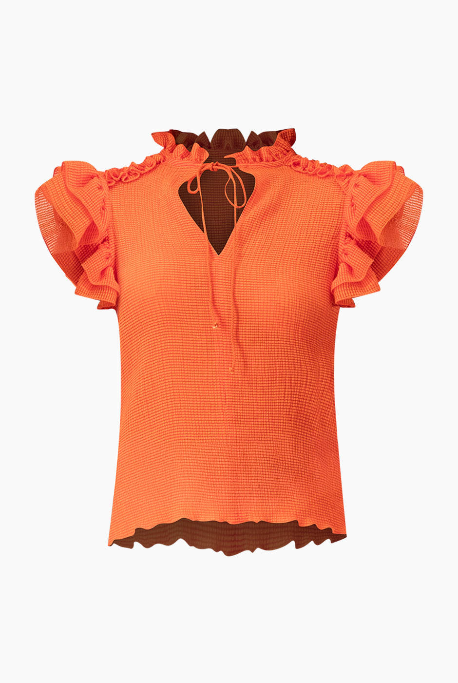 Blusa naranja de manga con olanes