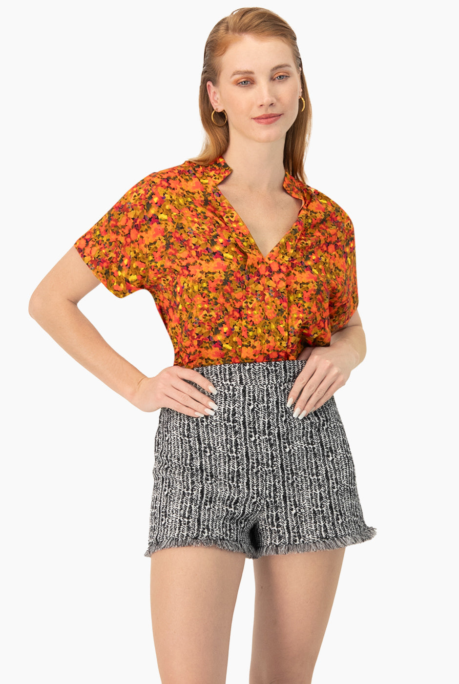 Blusa recta estampada y manga corta