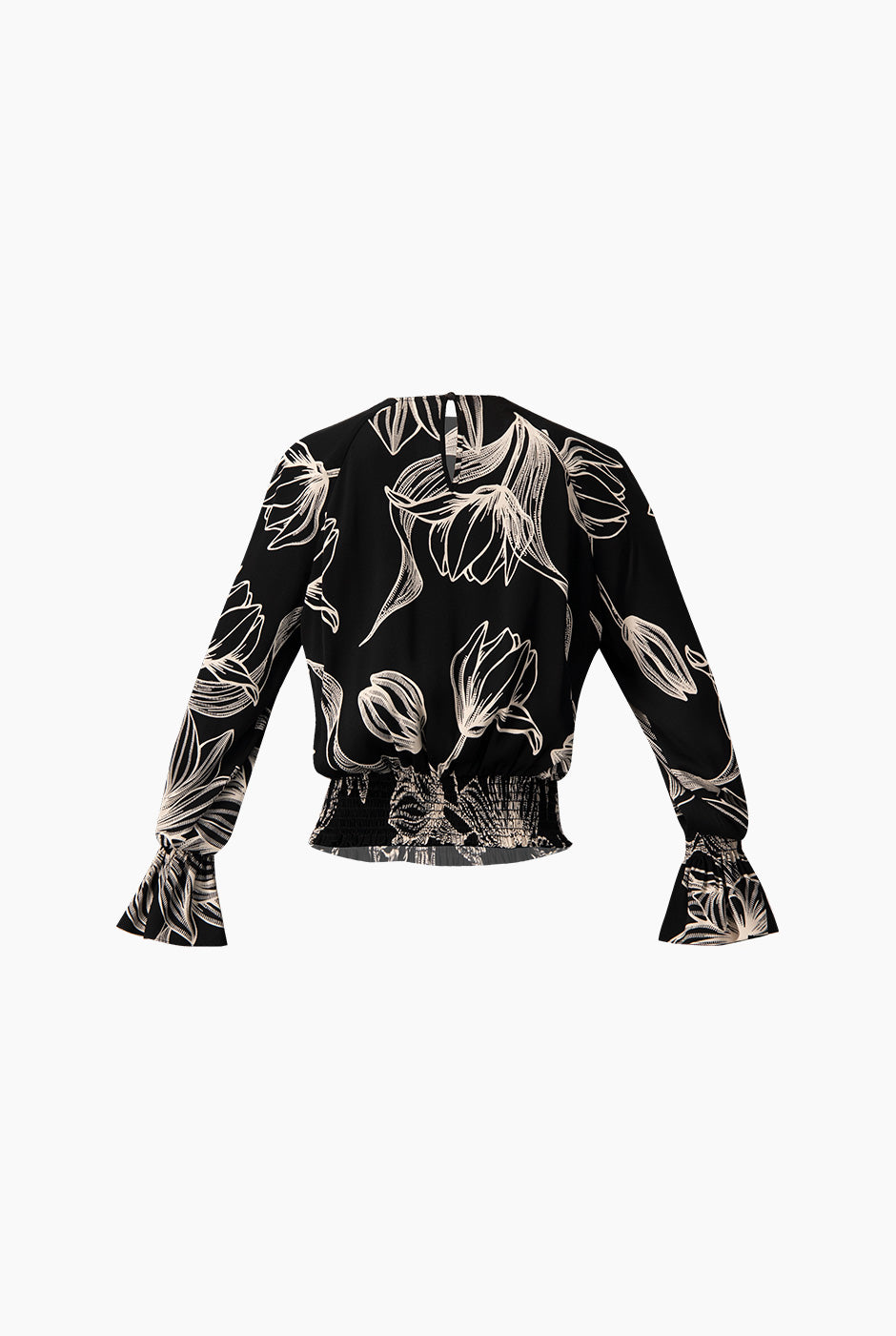 Blusa negra con estampado floral y smock