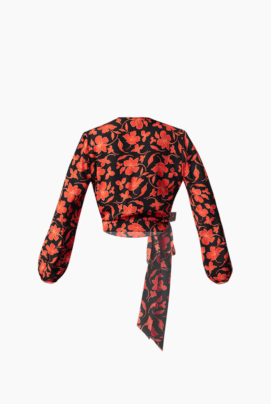 Blusa roja con estampado floral y amarre en la cintura