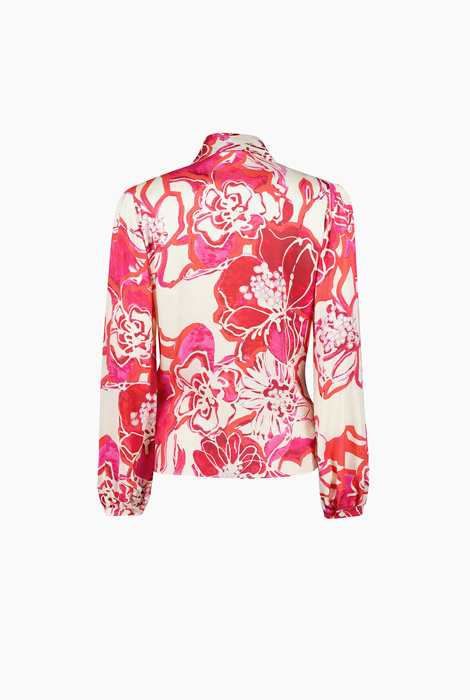 Blusa camisera fucsia con estampado floral y botones frontales