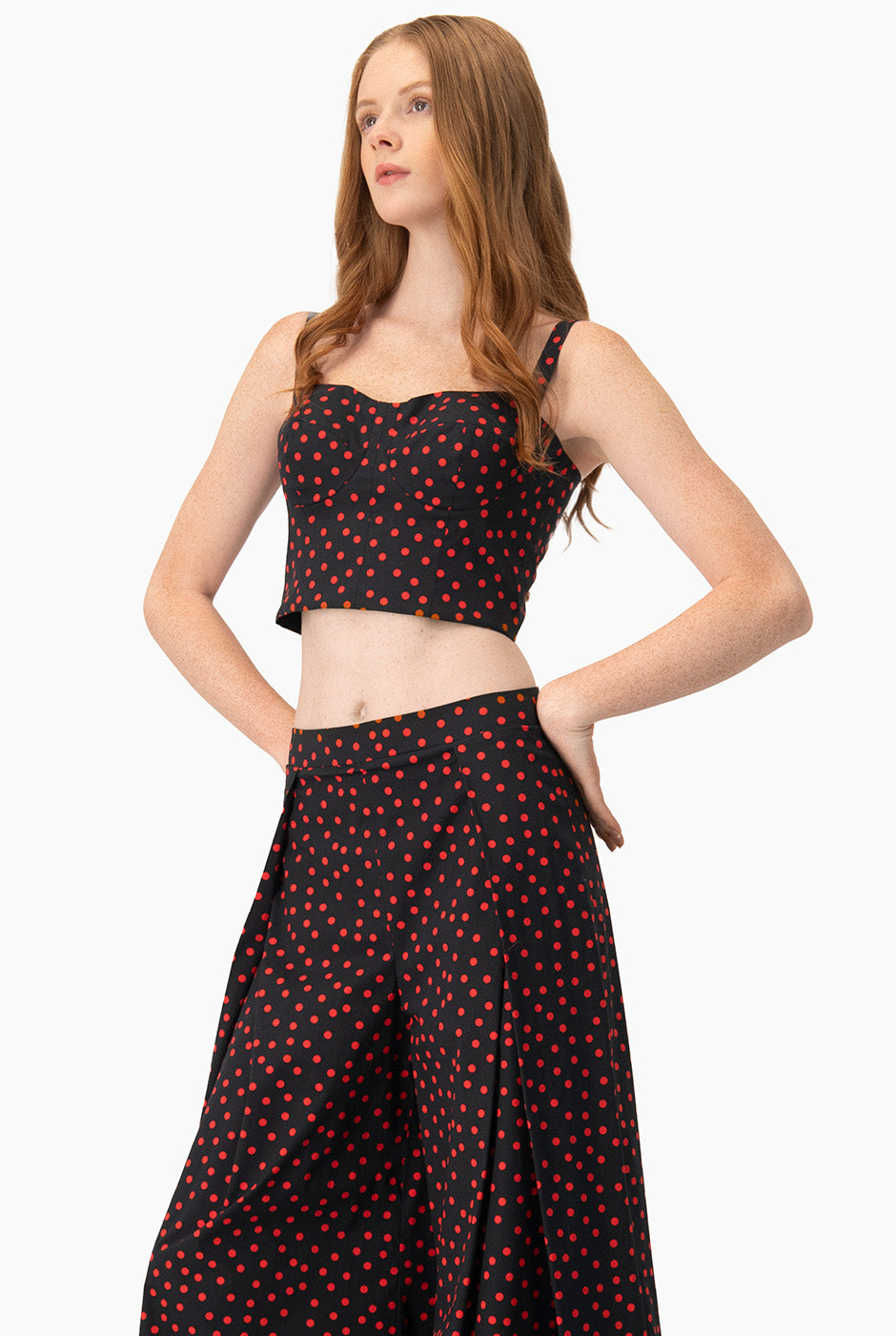 Bustier de lunares negro con tirantes y cierre en espalda