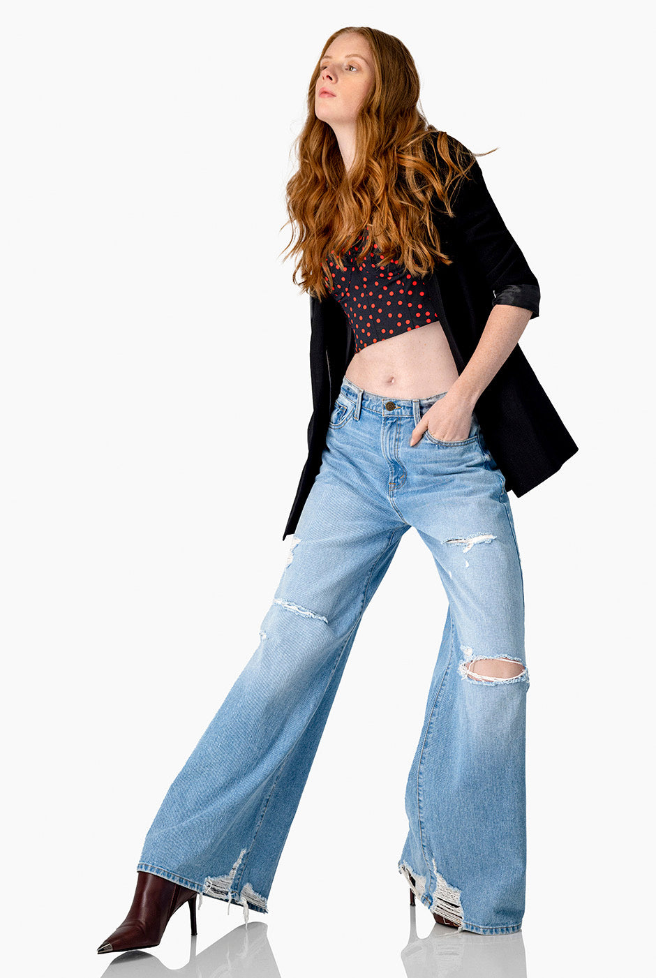 Bustier de lunares negro con tirantes y cierre en espalda