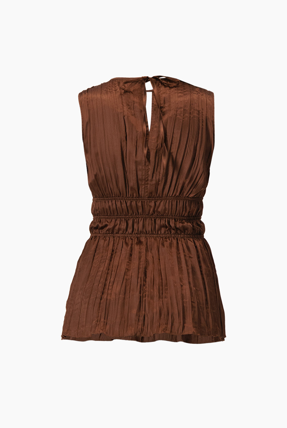 Blusa recta sin mangas café con escote en V