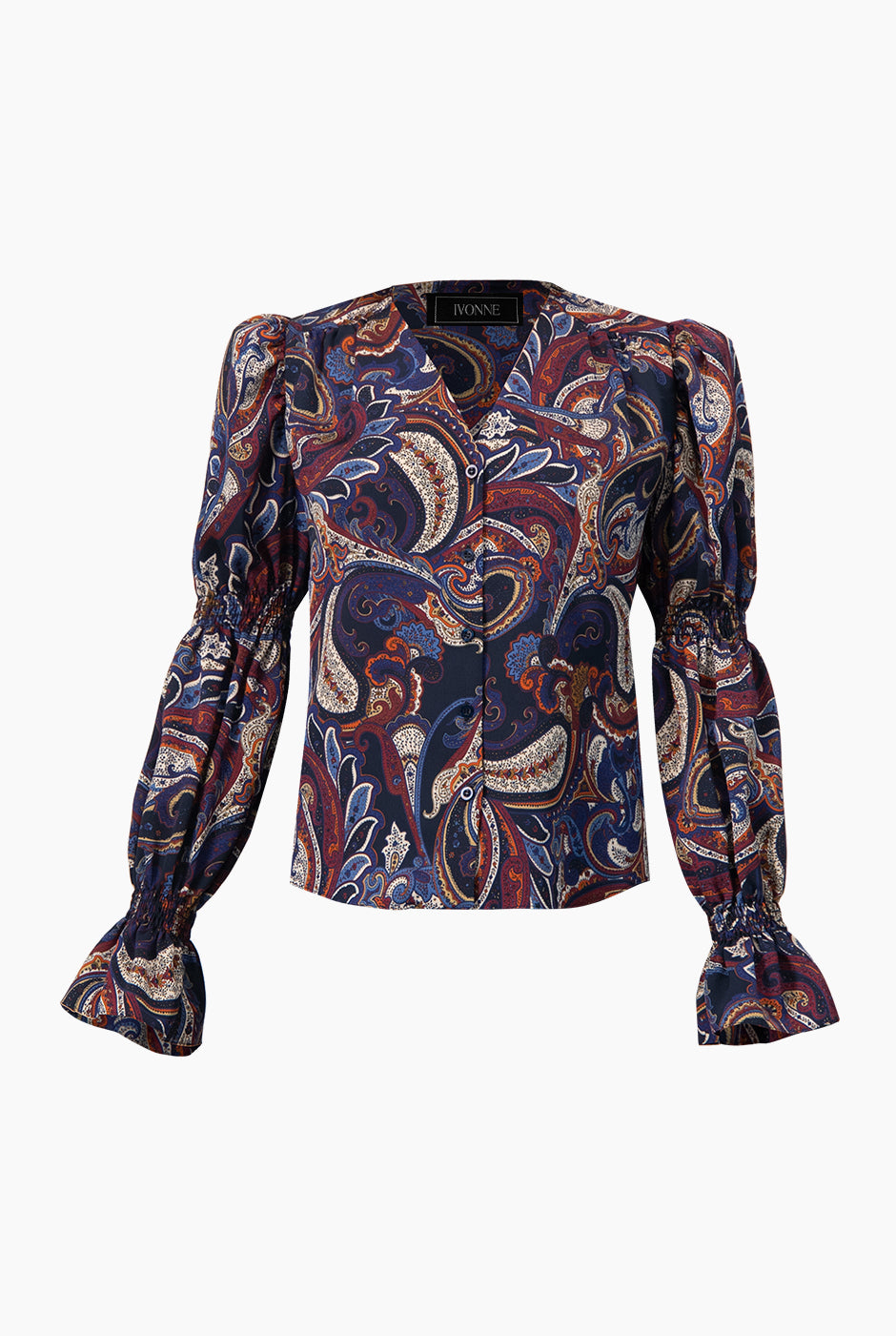 Blusa estampada de escote V con botones y mangas largas