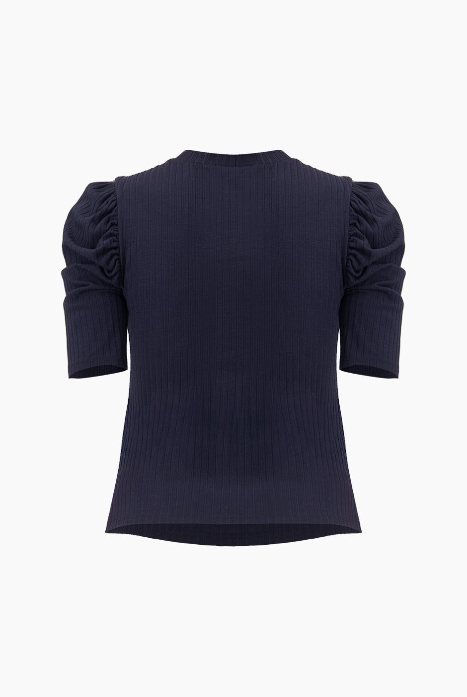 Blusa azul marino con hombro abullonado y manga corta