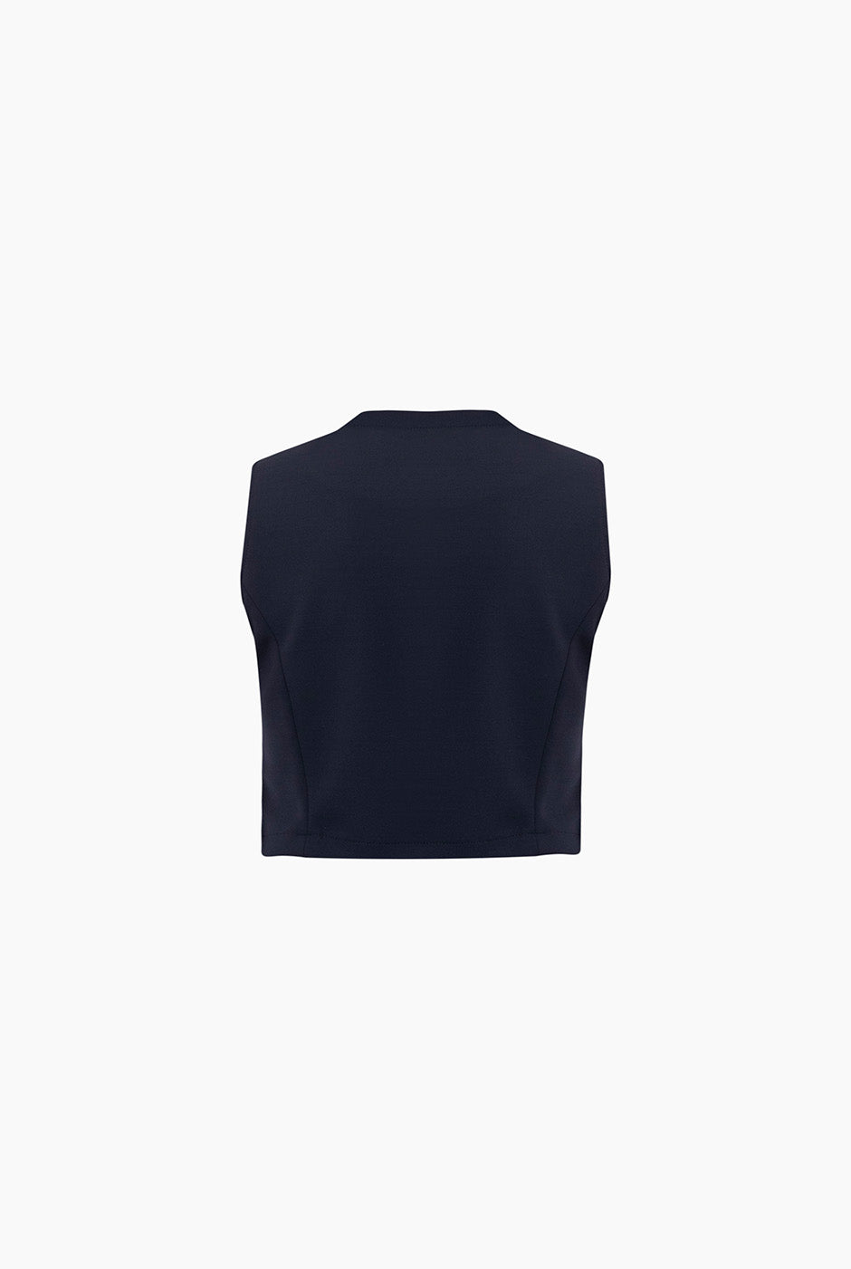 Top corto azul marino con cierre frontal y sin mangas