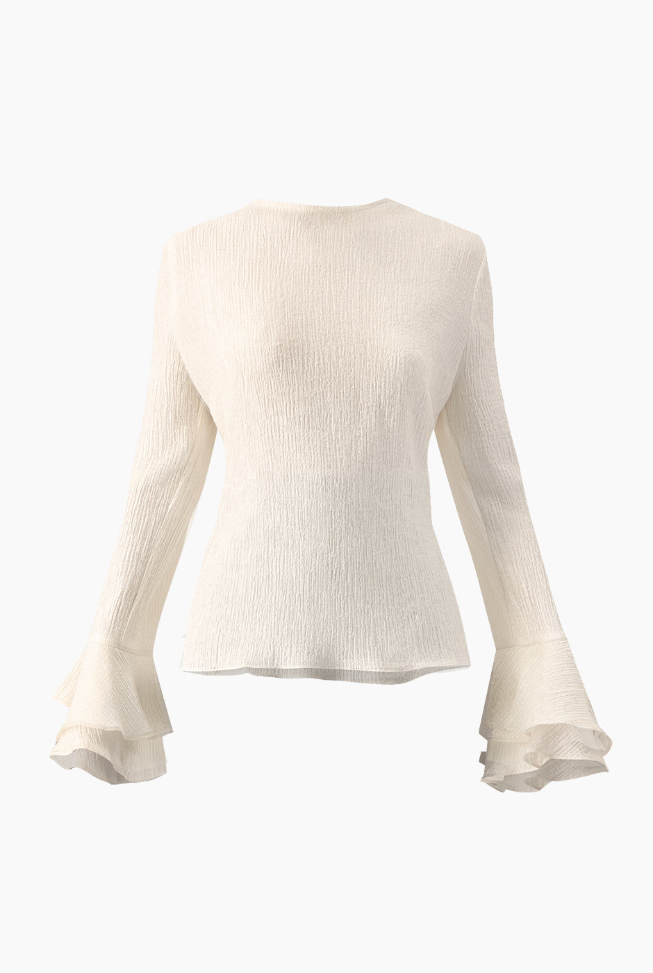 Blusa recta natural con volantes y textura arrugada