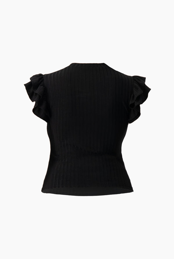 Blusa recta acanalada negra