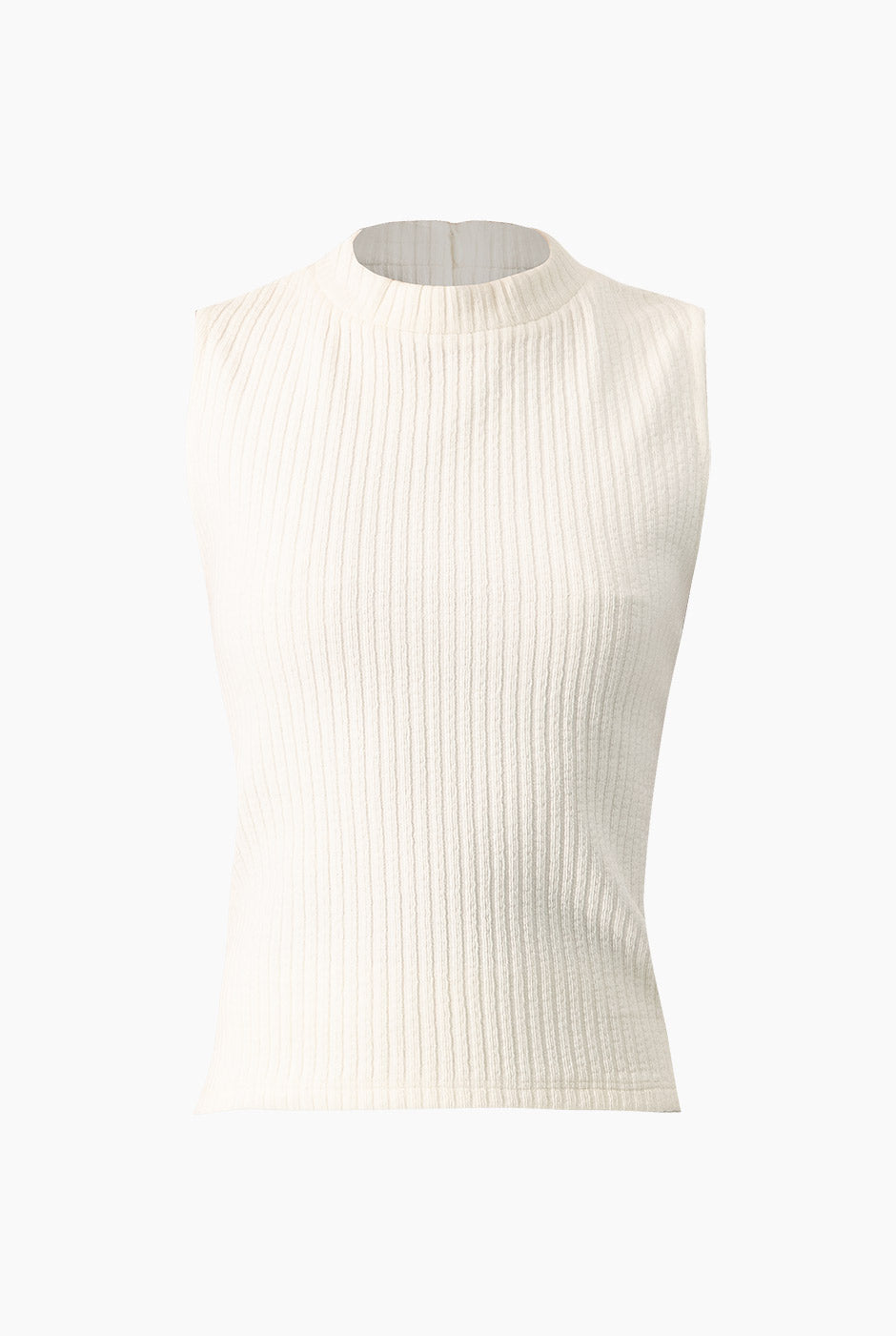 Top corto sin mangas en tono natural con tejido acanalado