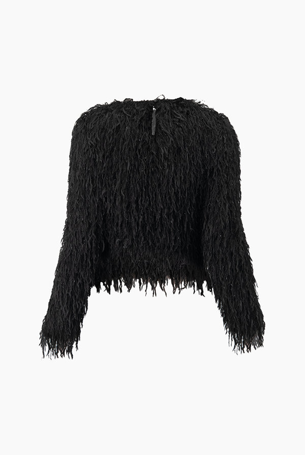 Blusa recta negra de cuello redondo