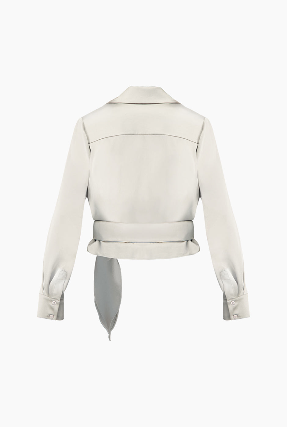 Blusa cruzada gris con escote en V y lazo lateral