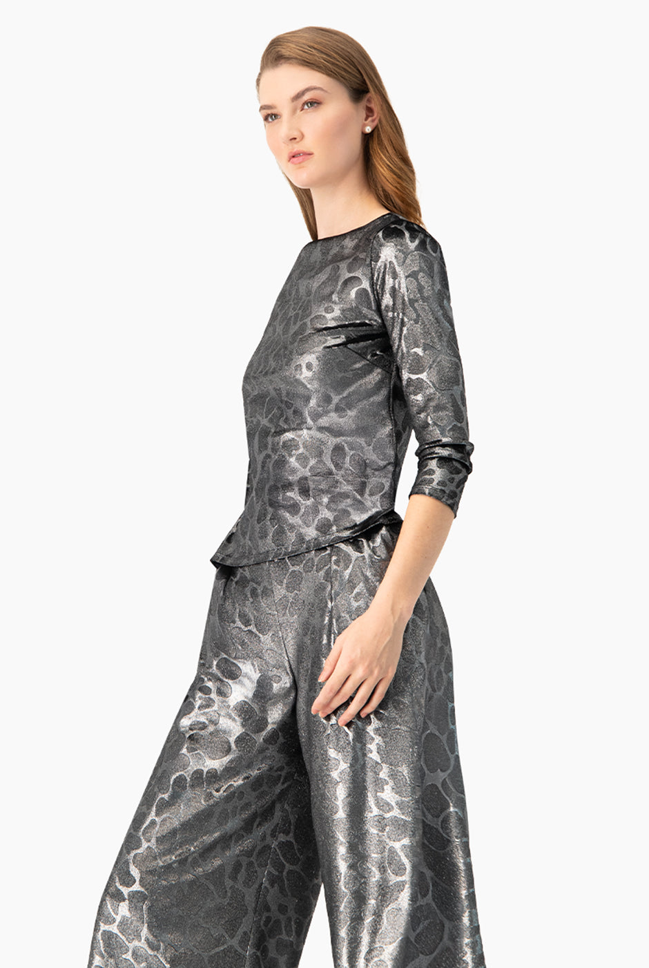 Blusa plata estampada animal print manga larga