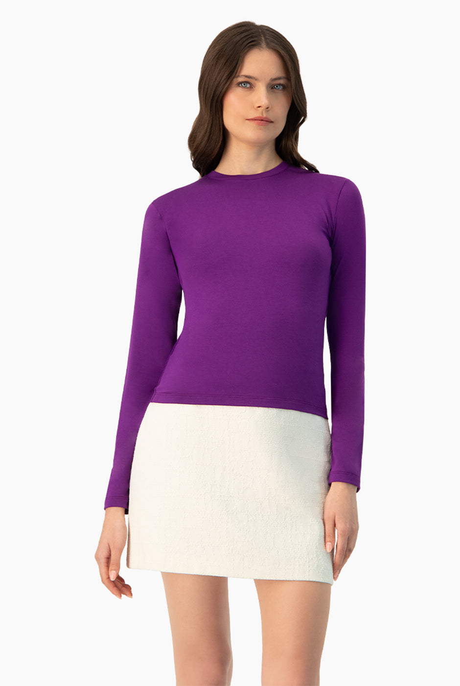 Playera básica morada de manga larga, estilo casual