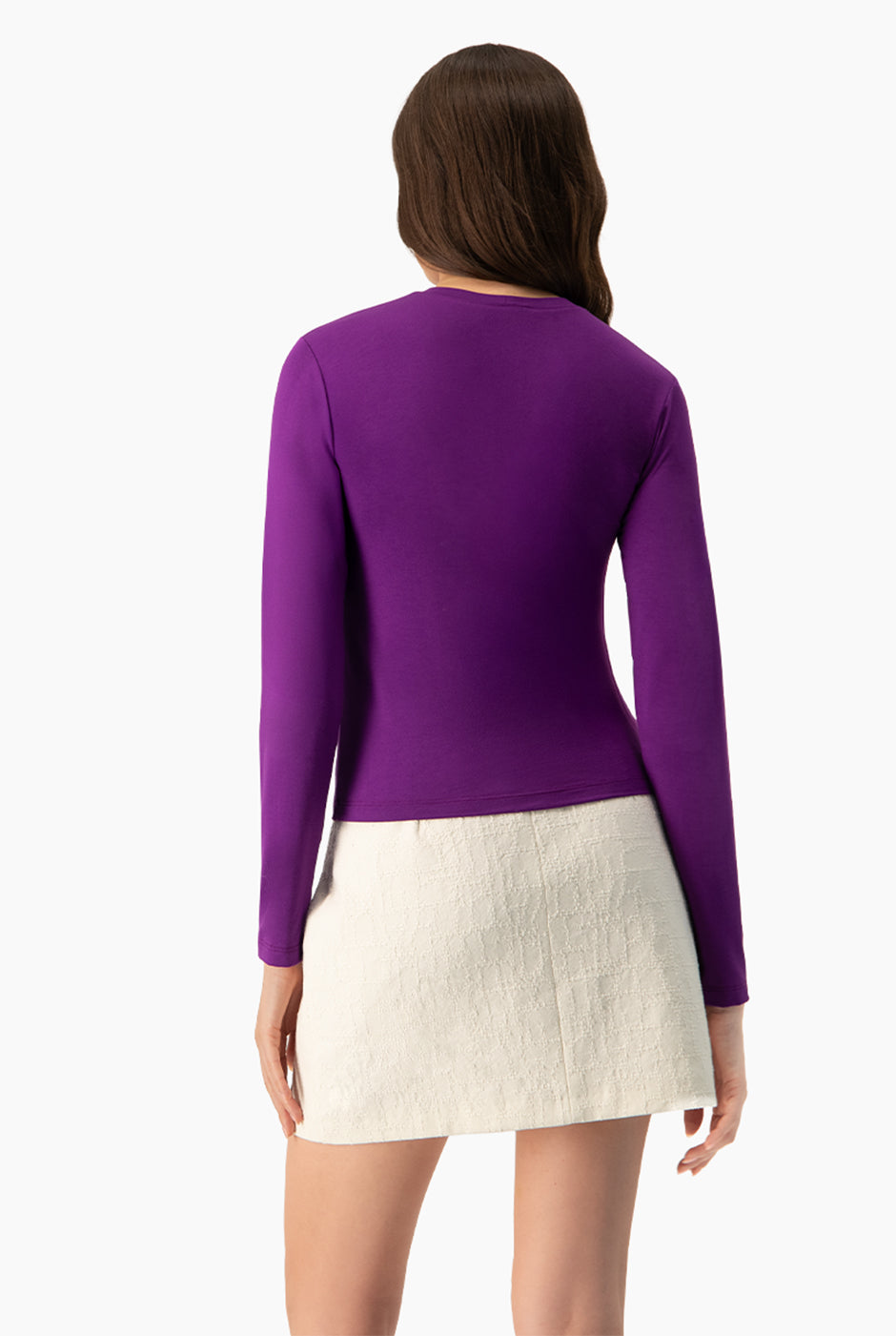 Playera básica morada de manga larga, estilo casual