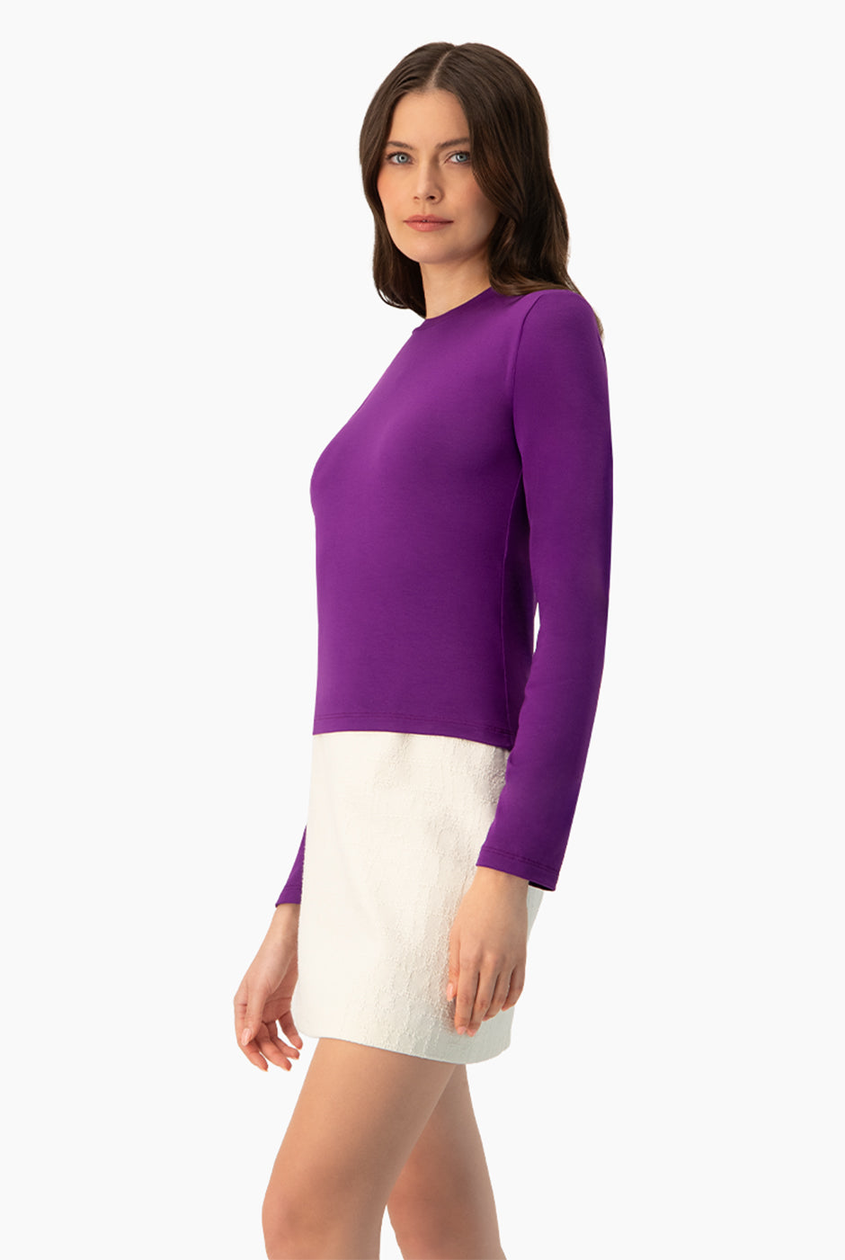 Playera básica morada de manga larga, estilo casual
