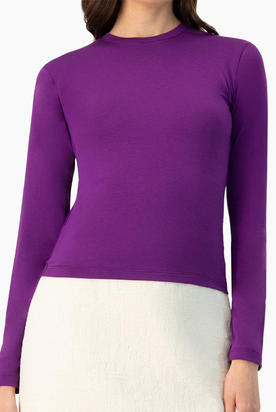 Playera básica morada de manga larga, estilo casual