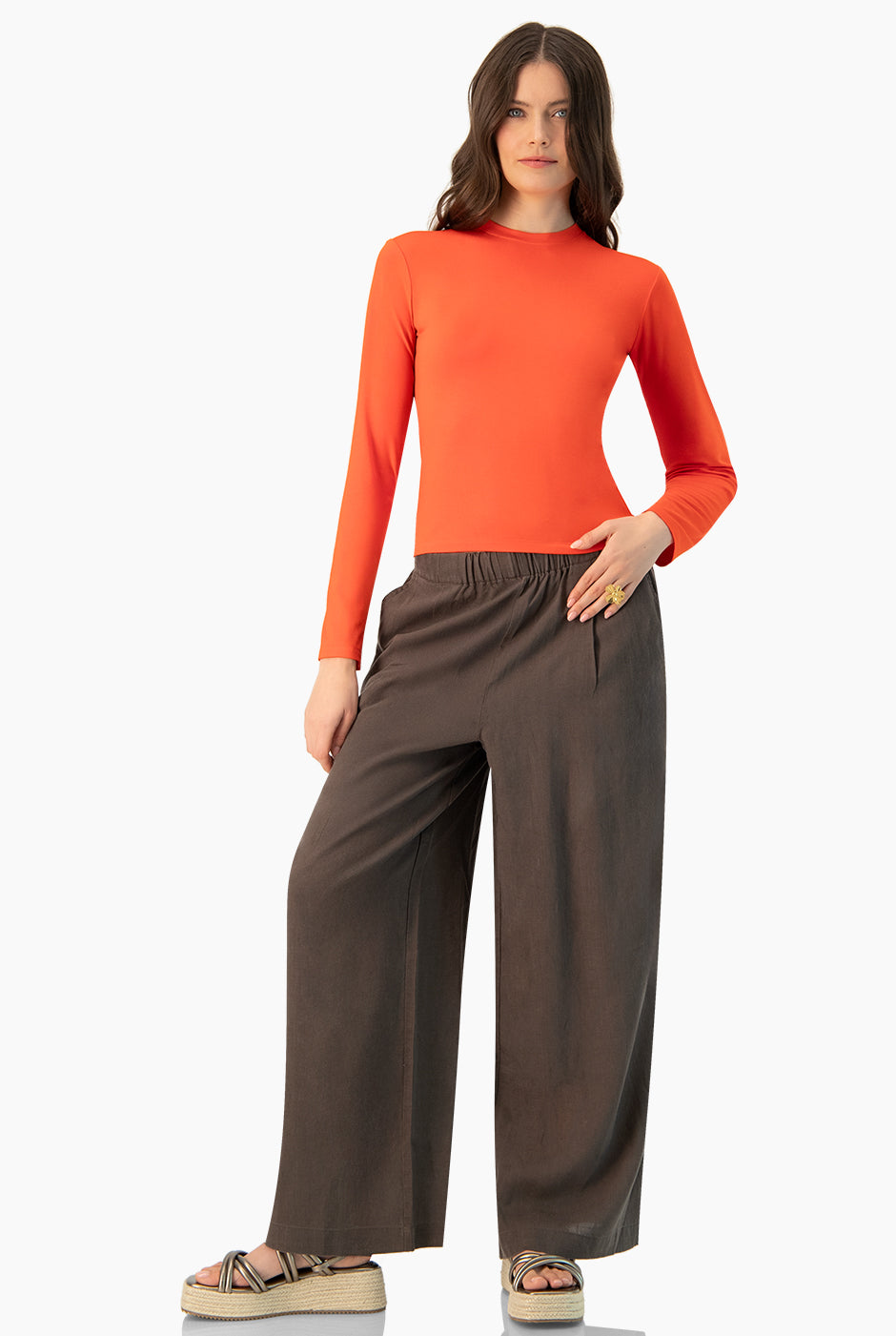 Playera básica lisa naranja manga larga de Ivonne