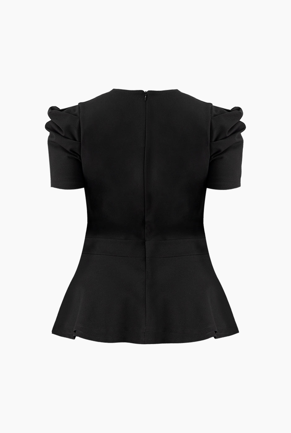 Blusa negra peplum de manga corta y cuello redondo