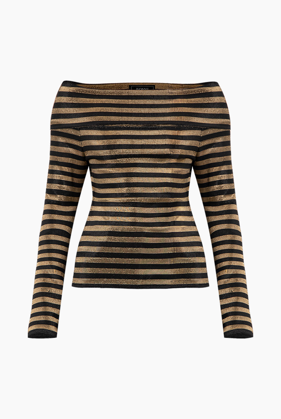 Blusa negra de escote bardot con rayas horizontales