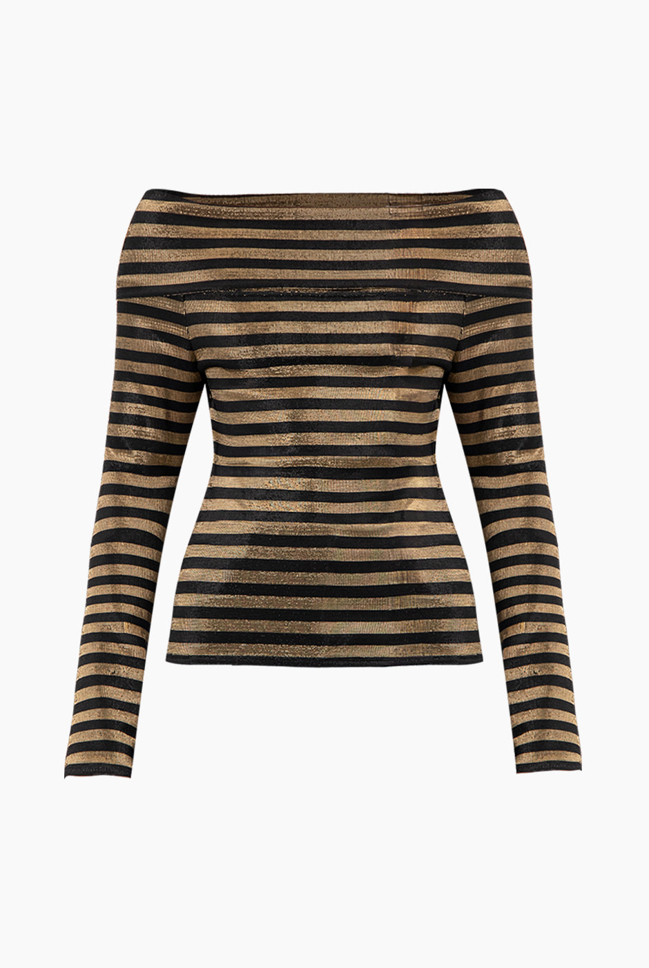 Blusa negra de escote bardot con rayas horizontales