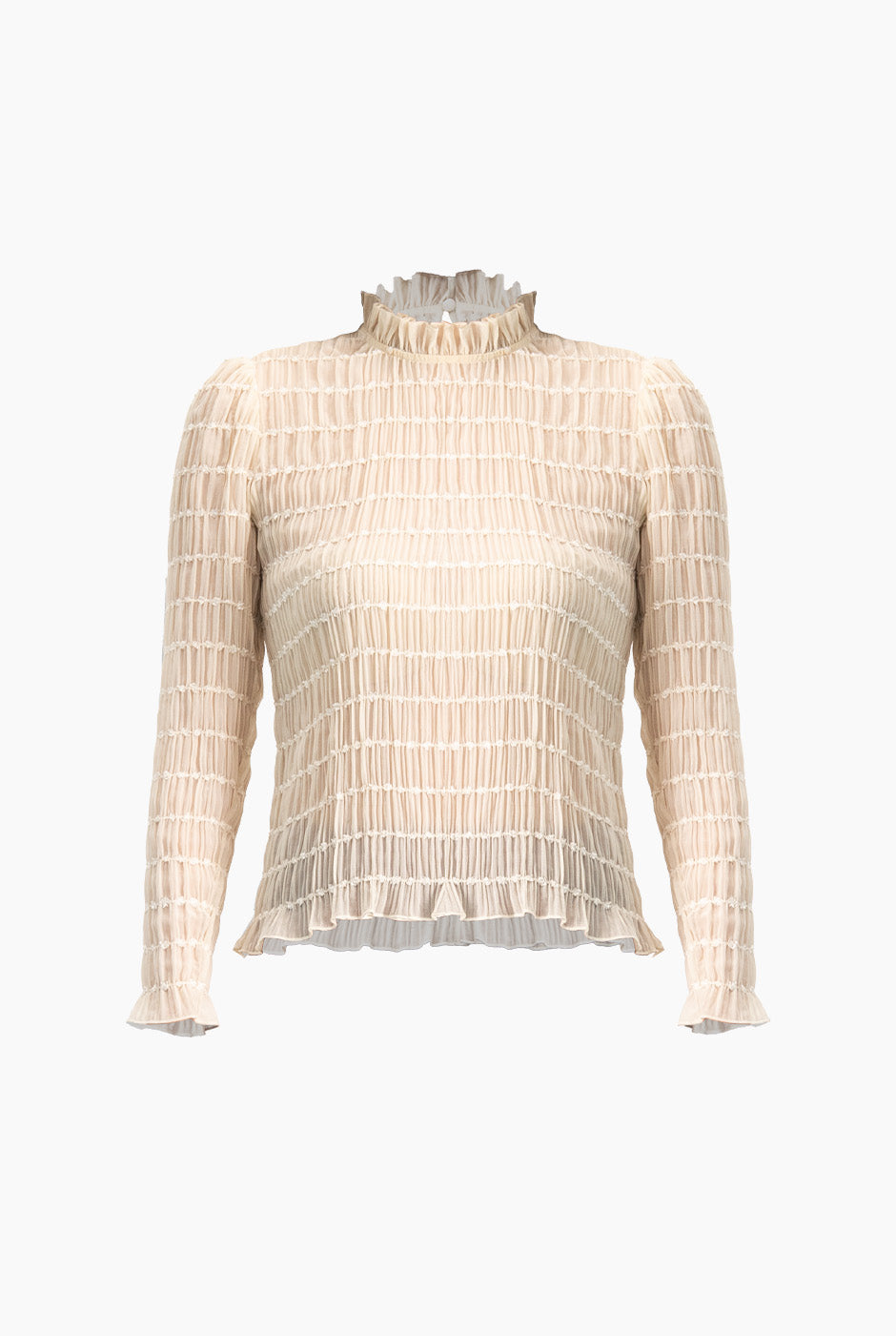 Blusa marfil con textura, manga larga y cuello alto