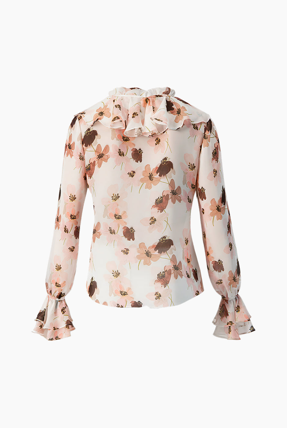 Blusa estampada multicolor con escote en V y olanes