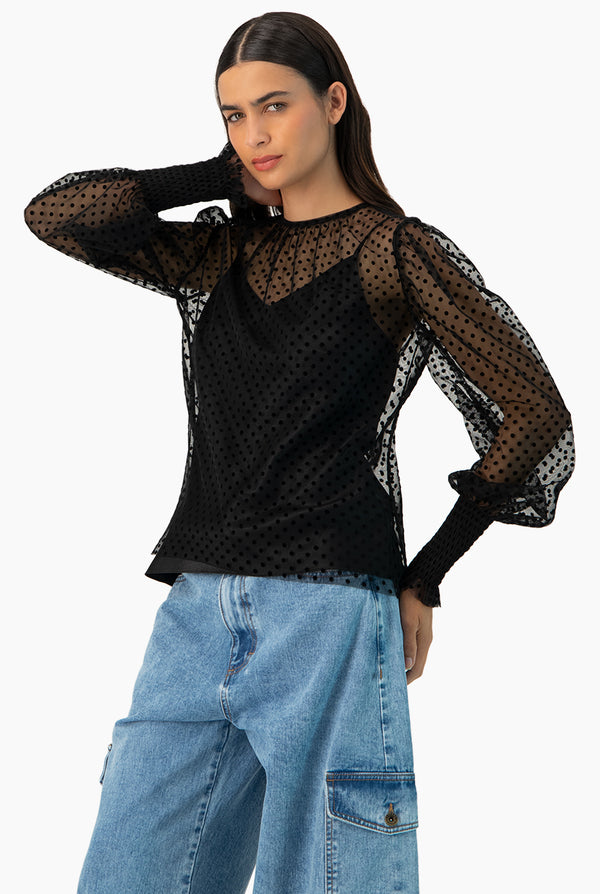 Blusa de lunares smock en mangas