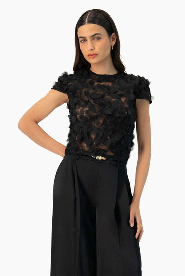 Blusa negra recta de cuello redondo