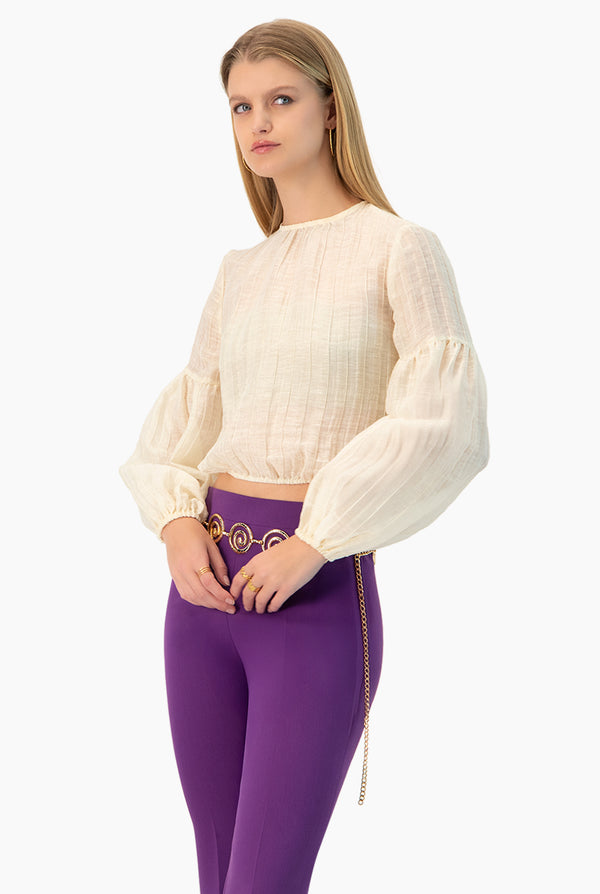 Blusa lisa de manga larga globo