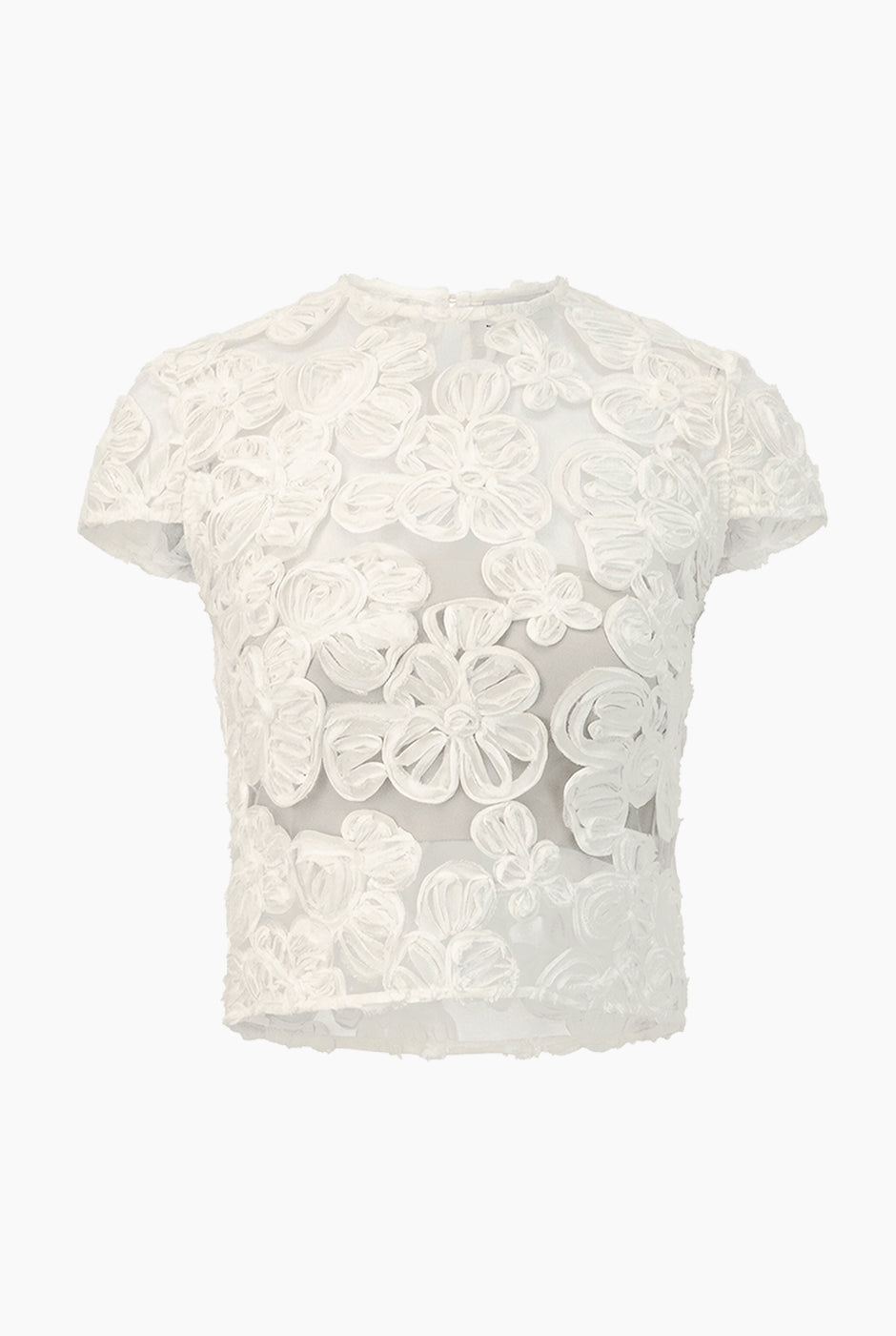 Blusa marfil de cuello redondo con detalles florales