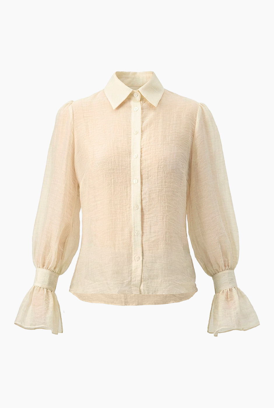 Blusa camisera marfil de manga larga con botones y puños