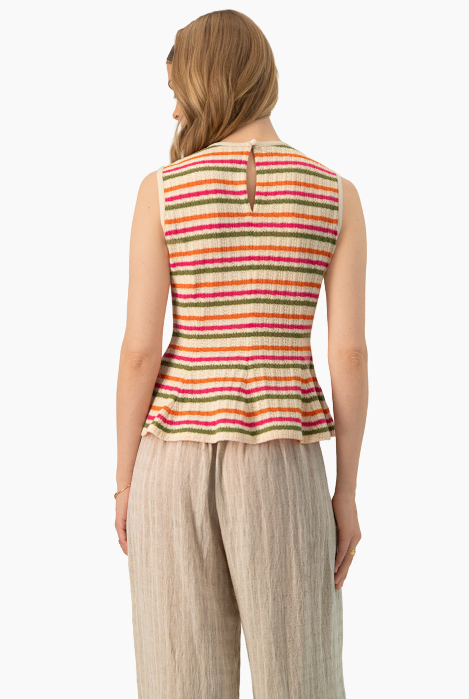 Blusa peplum multicolor sin mangas con rayas horizontales