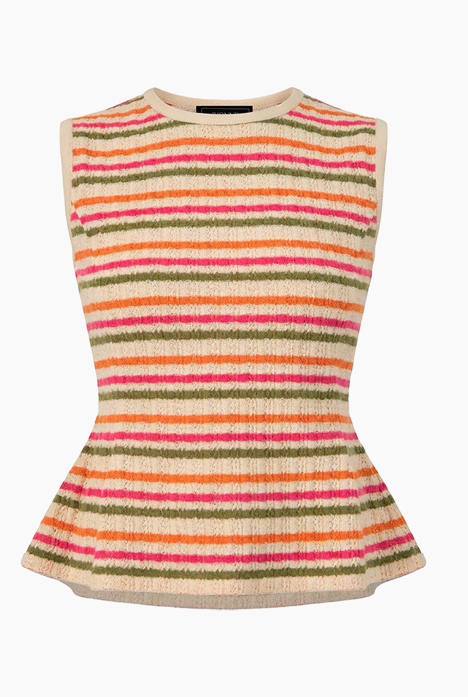 Blusa peplum multicolor sin mangas con rayas horizontales