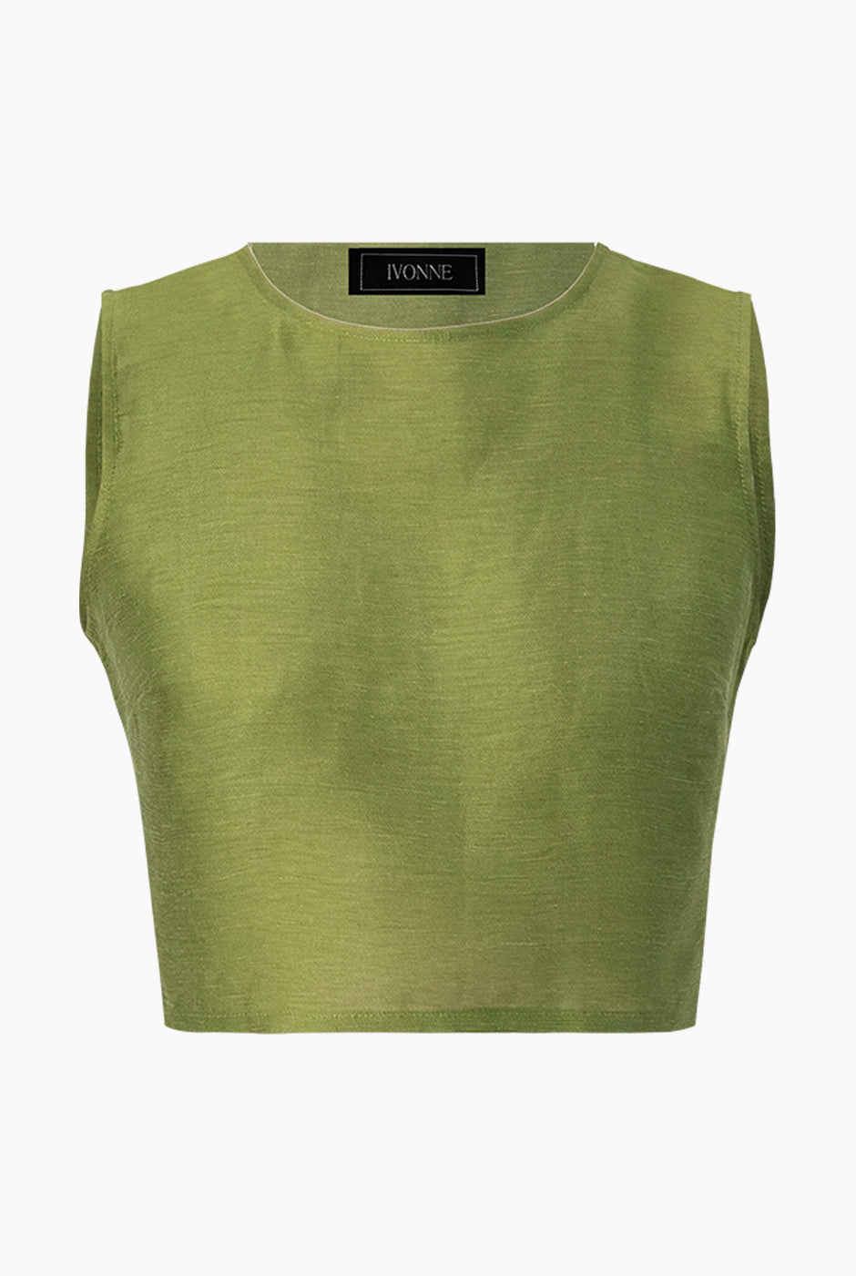 Blusa corta verde sin mangas con cuello redondo