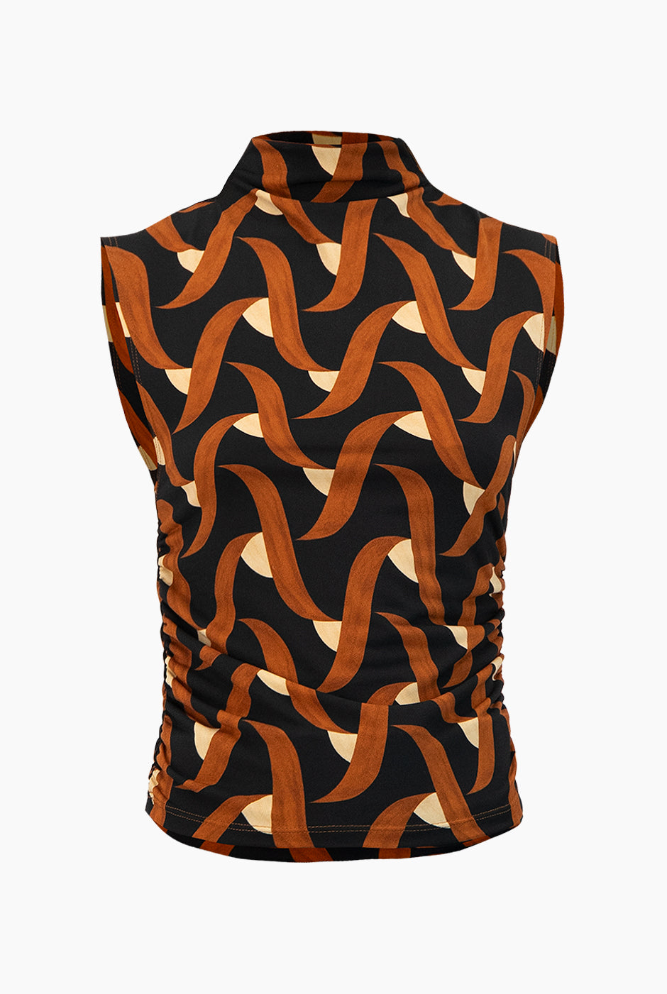 Blusa estampada fruncida multicolor sin mangas