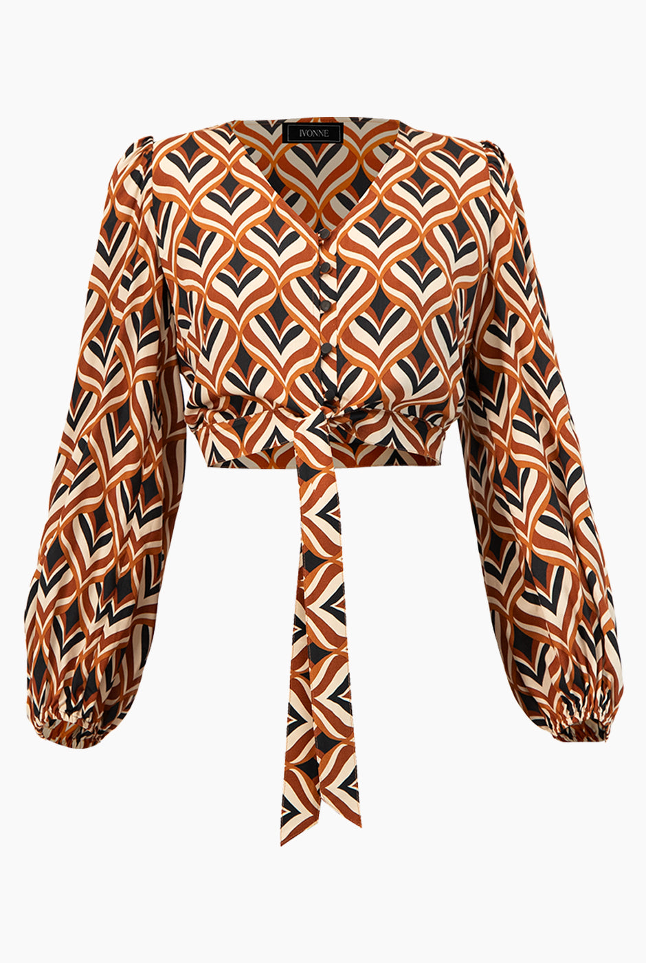 Blusa multicolor con escote en V y amarre, manga larga