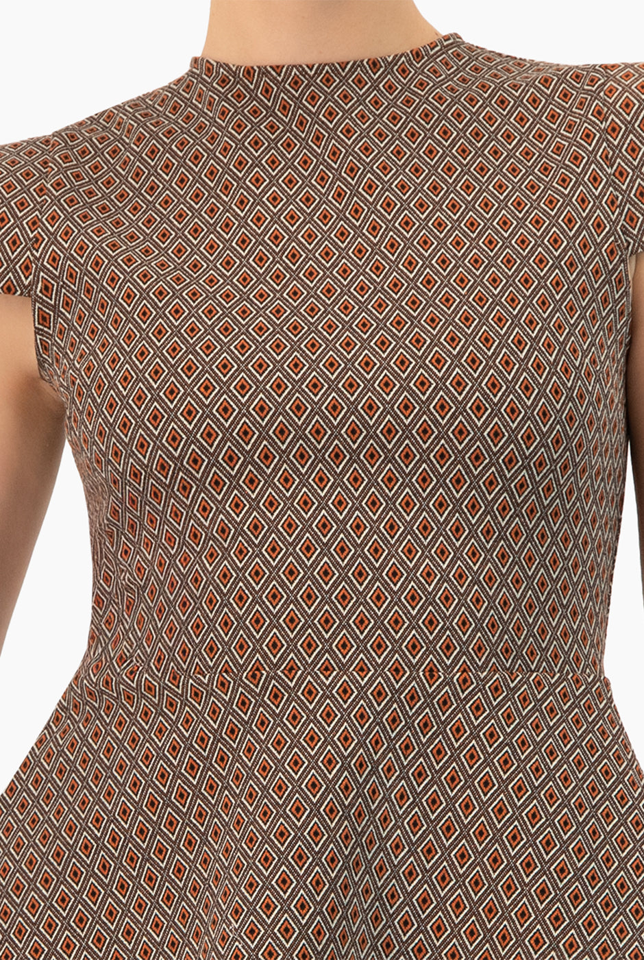 Blusa peplum café con estampado geométrico y manga simulada