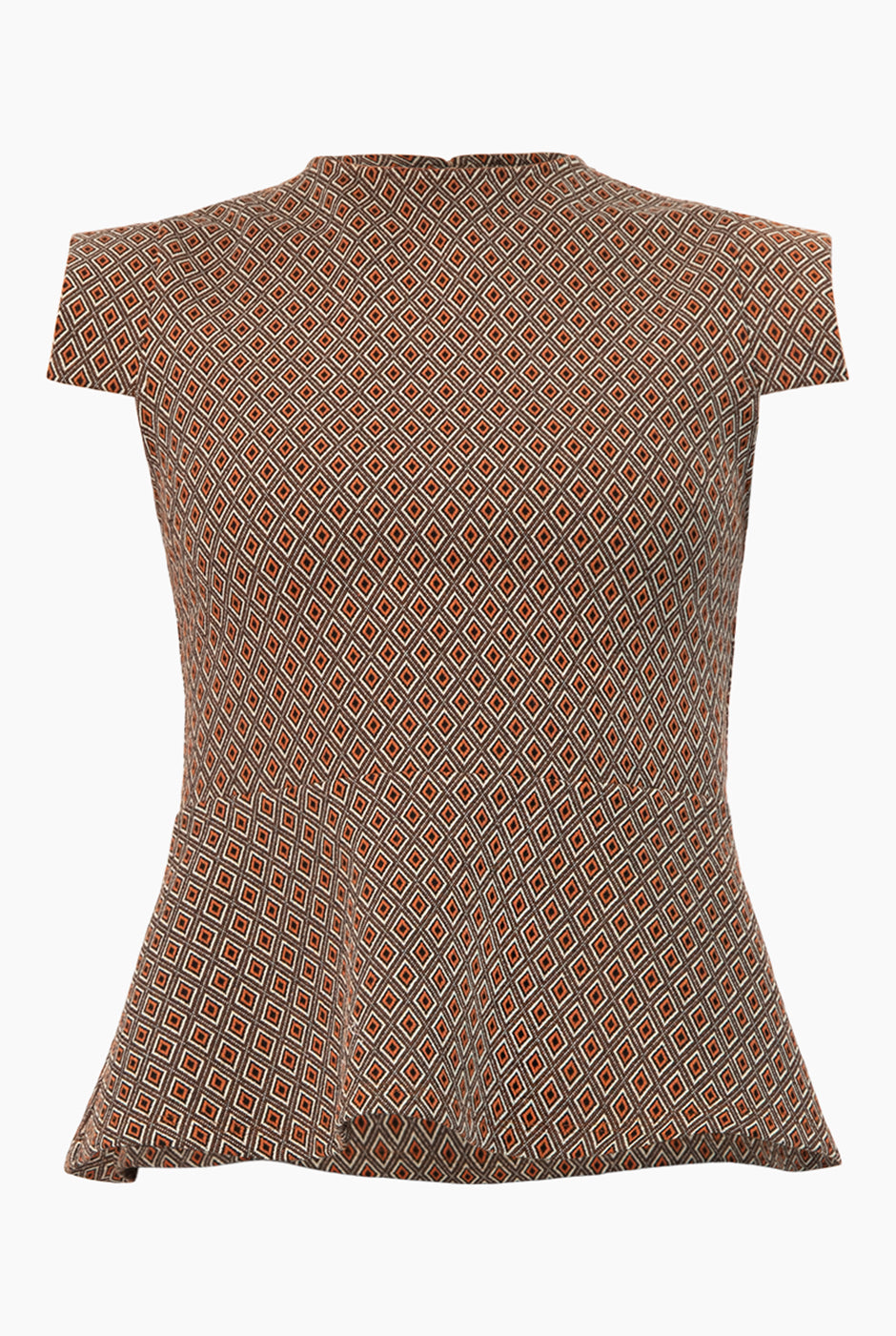 Blusa peplum café con estampado geométrico y manga simulada