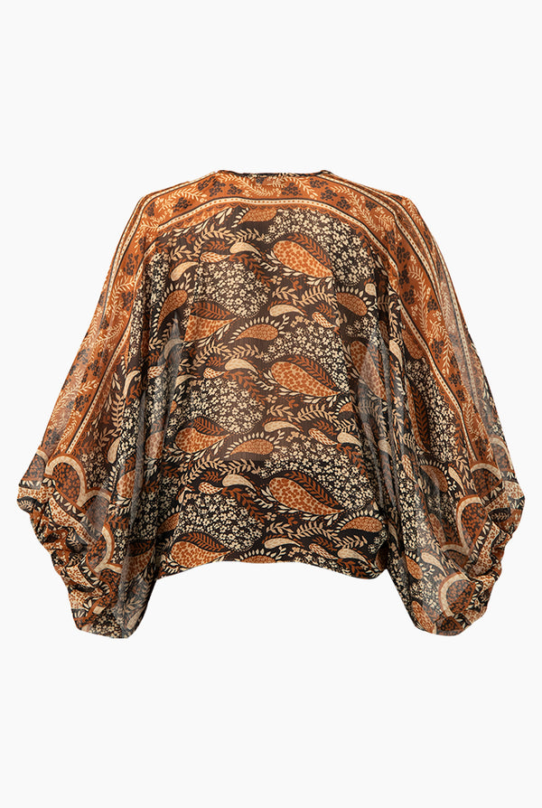 Blusa estampada de cintas en cuello