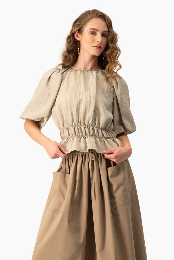 Blusa de manga globo corta