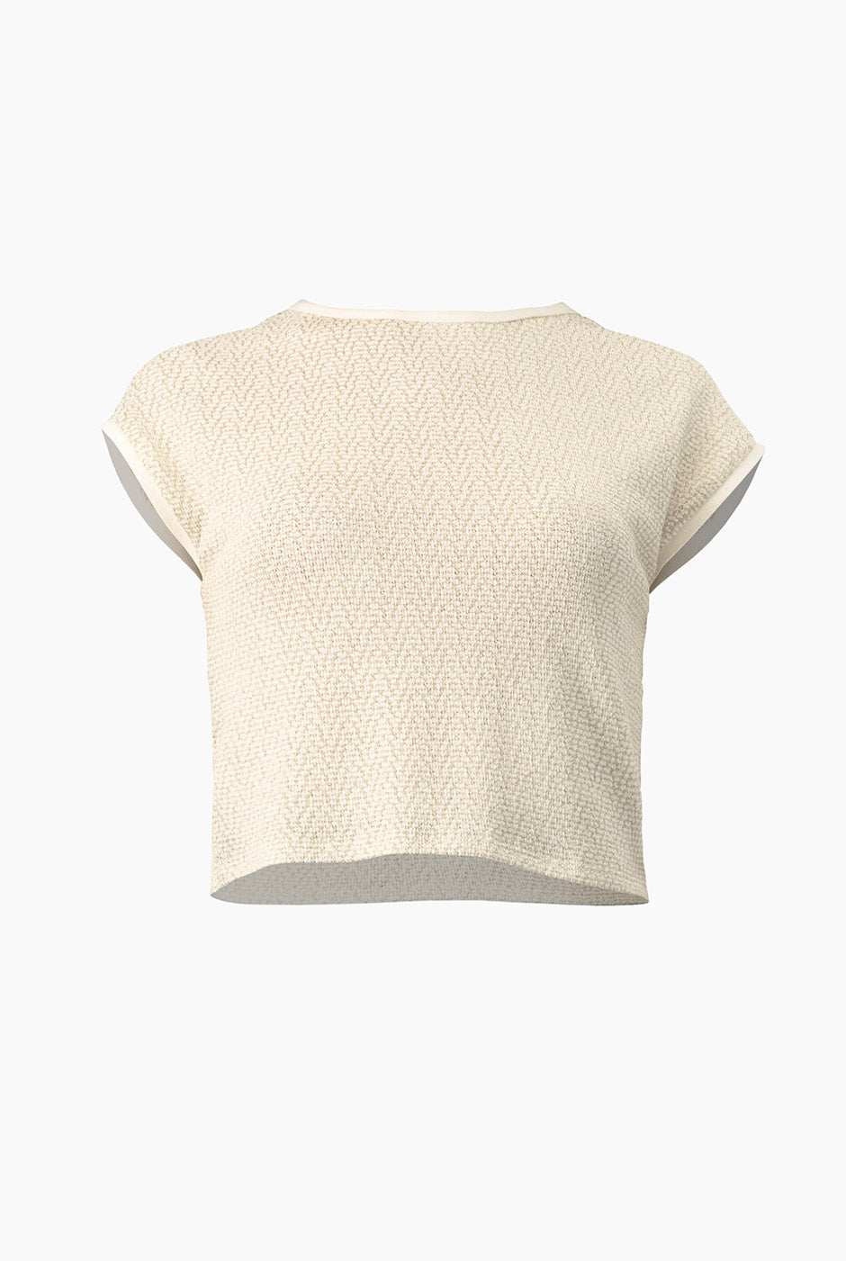 Blusa dorada tejida con patrón zigzag y hombro caído