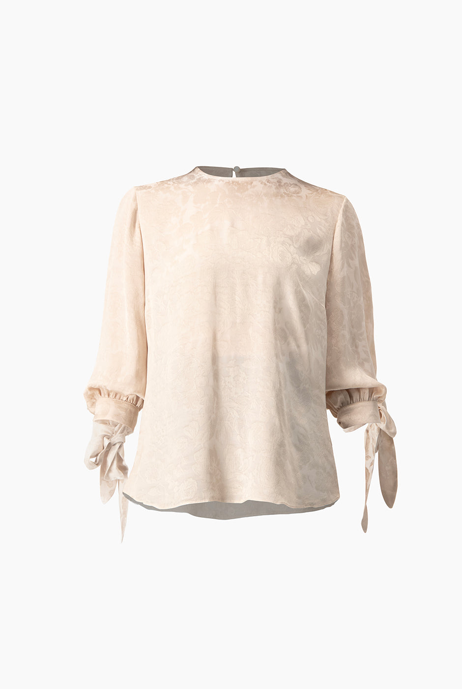 Blusa beige recta con lazo en mangas y textura floral