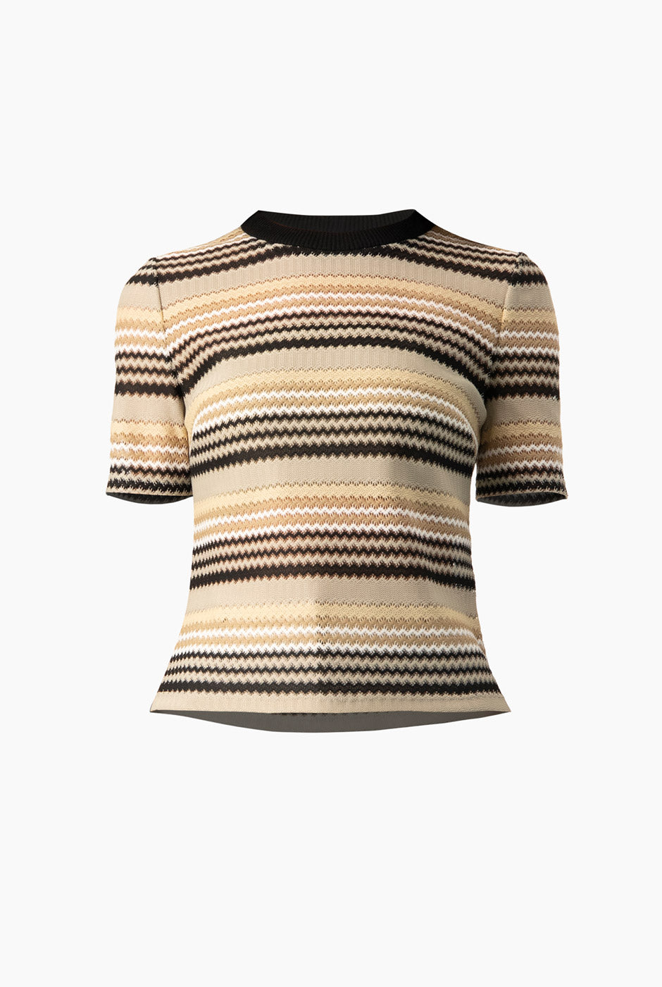 Blusa recta beige con estampado zigzag y mangas cortas